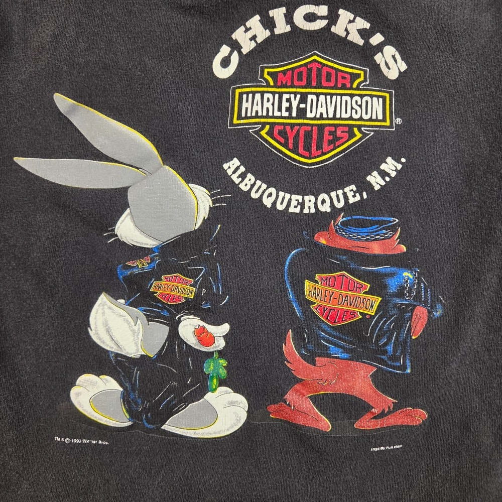 Vintage Harley Davidson Shirt Boy's Small Looney Tunes Bugs Bunny Taz 90s Black - Picture 8 of 12